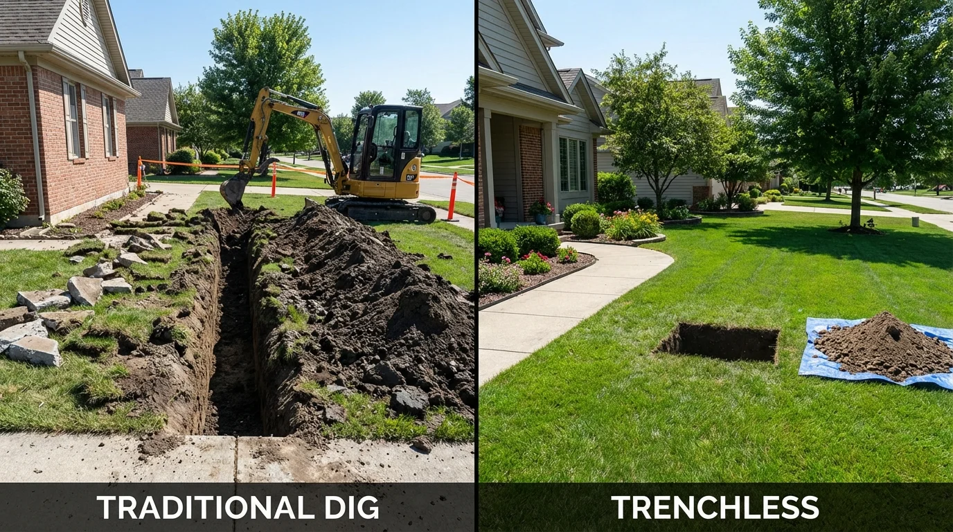 Trenchless sewer repair with minimal yard damage versus traditional excavation in Republic, PA